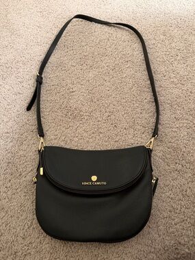 Vince Camuto Black Pebbled Leather Crossbody with Gold Hardware